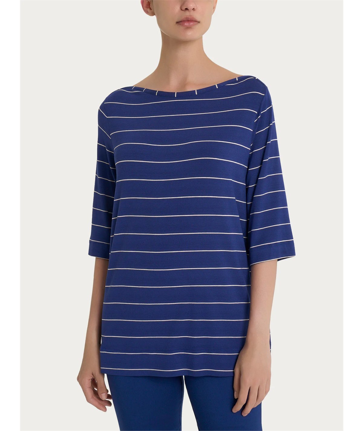 Ragno DP56TW - Maglia collo barca manica 3/4 in tessuto di Viscosa. Colore: Fantasia Blueberry B76F