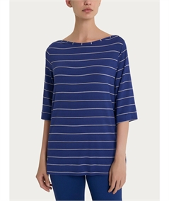 Ragno DP56TW - Maglia collo barca manica 3/4 in tessuto di Viscosa. Colore: Fantasia Blueberry B76F