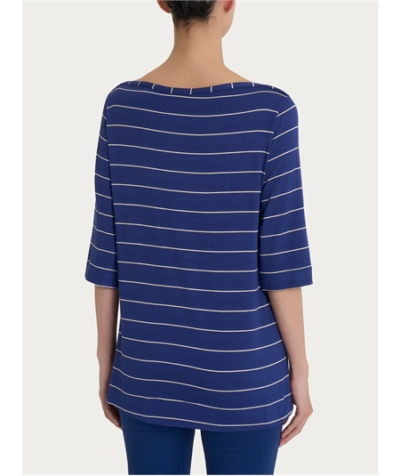 Ragno DP56TW - Maglia collo barca manica 3/4 in tessuto di Viscosa. Colore: Fantasia Blueberry B76F