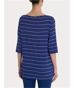 Ragno DP56TW - Maglia collo barca manica 3/4 in tessuto di Viscosa. Colore: Fantasia Blueberry B76F