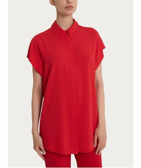 Ragno DM64SM - Camicia aperta con manica Kimono in Mussola di Viscosa. Colore: Salsa A04