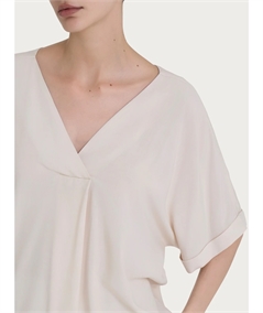 Ragno DP36SX - Blusa con scollo a V e manica kimono in Ecoseta. Colore: Champignon 786