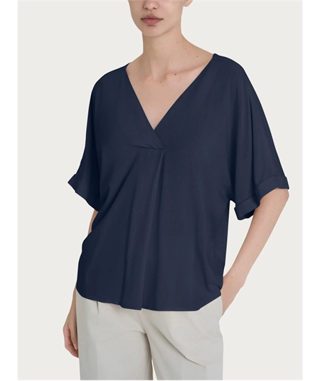 Ragno DP36SX - Blusa con scollo a V e manica kimono in Ecoseta. Colore: Bleu 078