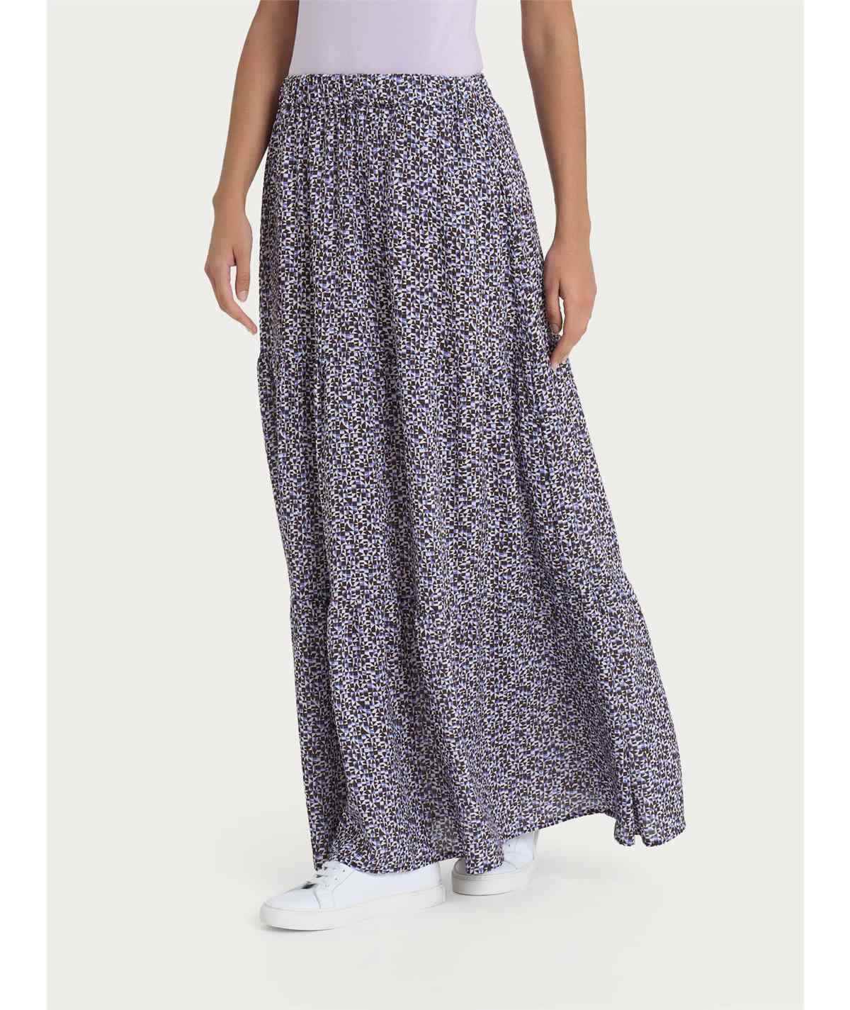 Ragno DQ25UG - Gonna lunga con micro geometric pattern in Ecoseta. Colore Fant. Thisle B14F