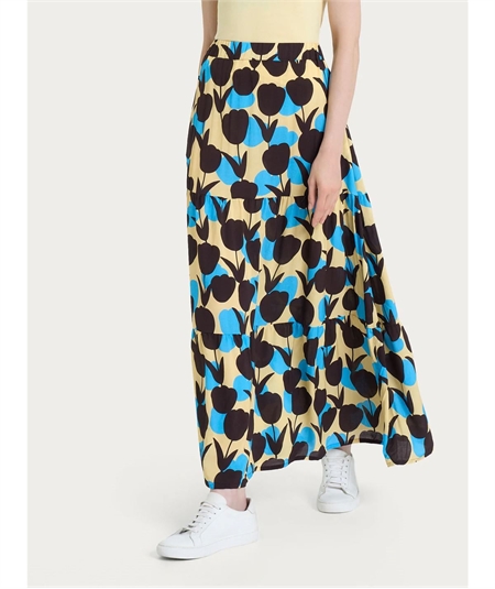 Ragno DQ26UG - Gonna lunga con macro tulips pattern in Ecoseta Colore: Fant. Azure Blue 864F