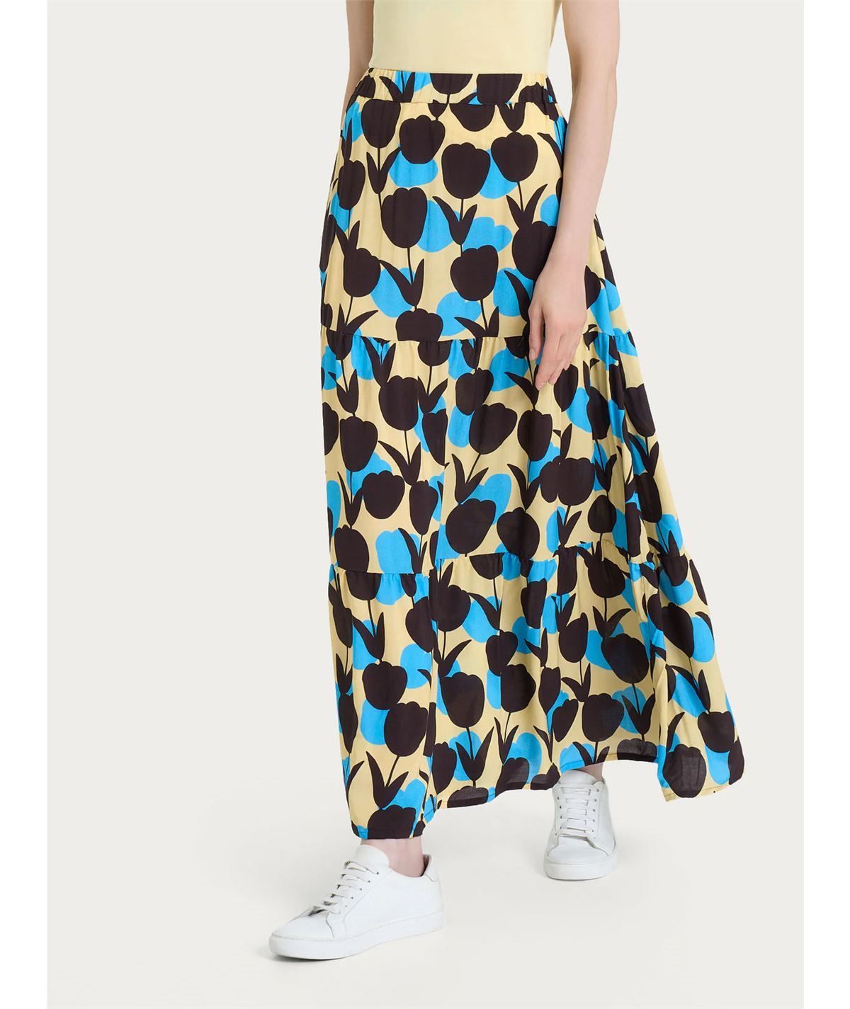 Ragno DQ26UG - Gonna lunga con macro tulips pattern in Ecoseta Colore: Fant. Azure Blue 864F