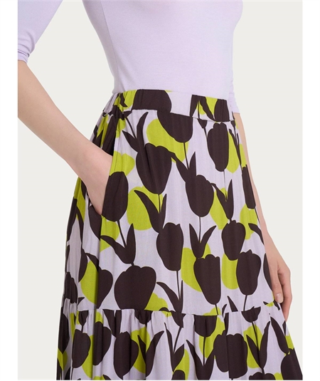 Ragno DQ26UG - Gonna lunga con macro tulips pattern in Ecoseta Colore: Fant. Grenoble Green B25F