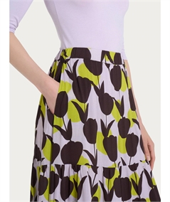 Ragno DQ26UG - Gonna lunga con macro tulips pattern in Ecoseta Colore: Fant. Grenoble Green B25F