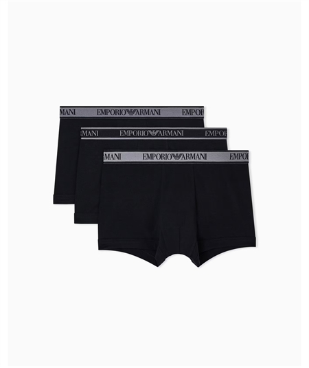 EM000259AF10779 Set di 3 Boxer Emporio Armani in cotone elasticizzato. Colore: Nero MC406