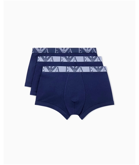 Set di 3 Boxer Emporio Armani in cotone elasticizzato. Colore: Bleu 