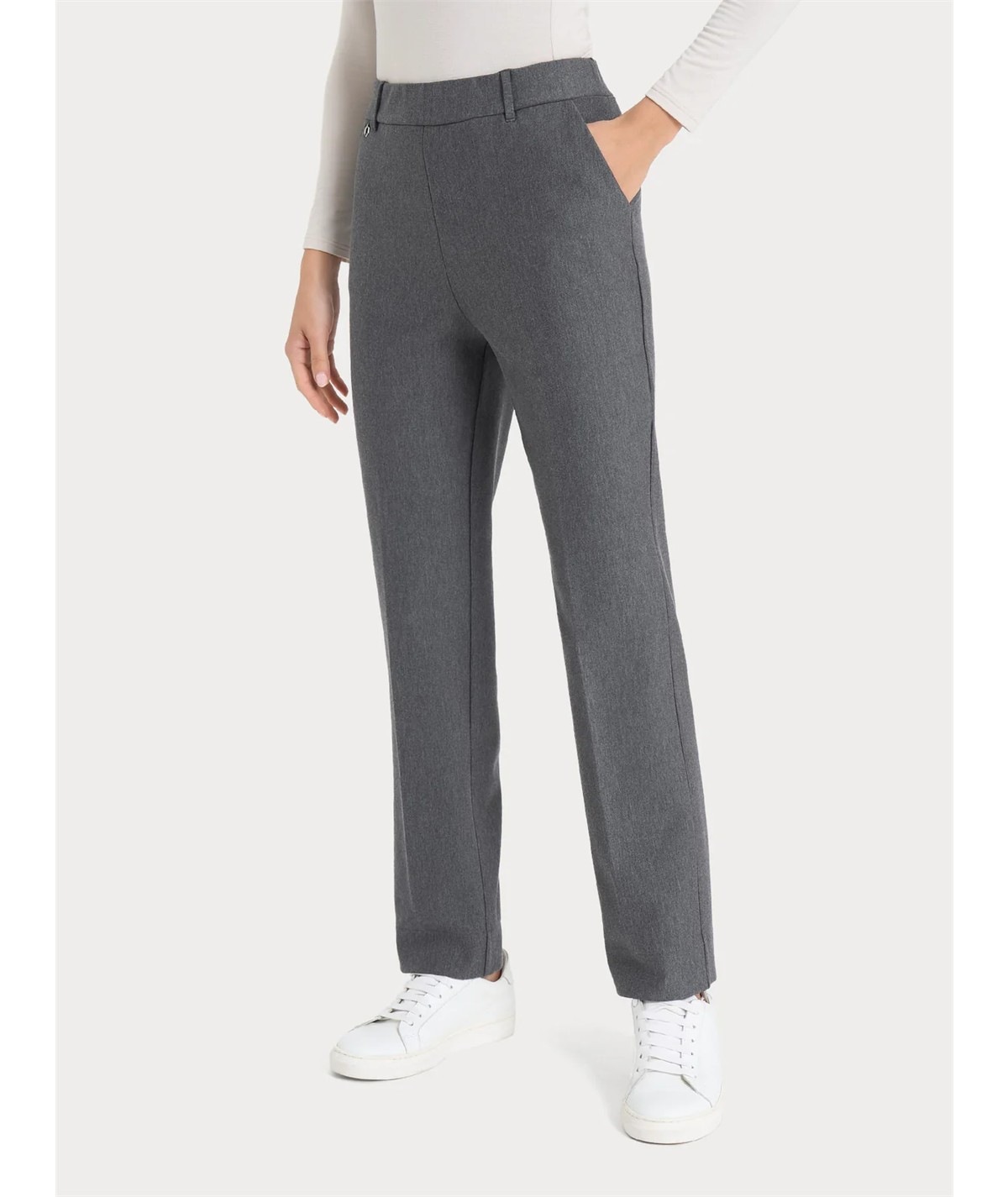 Ragno DB24PP - Pantalone donna a gamba diritta con tasche in viscosa elasticizzata. Colore: Ardesia Melange 202M