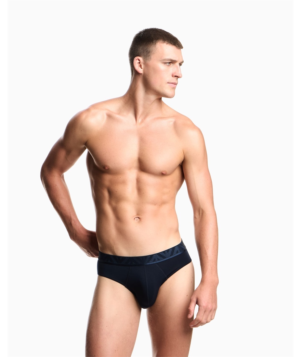 EM000258AF10780 Set di 3 Slip Emporio Armani in cotone elasticizzato. Colore: Bleu B254