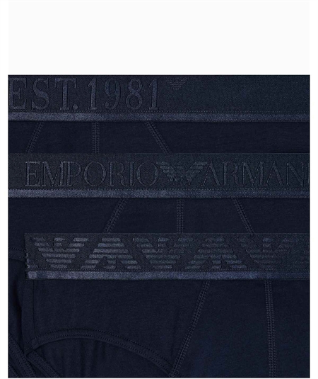 EM000258AF10780 Set di 3 Slip Emporio Armani in cotone elasticizzato. Colore: Bleu B254