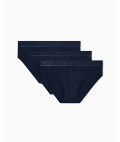 EM000258AF10780 Set di 3 Slip Emporio Armani in cotone elasticizzato. Colore: Bleu B254