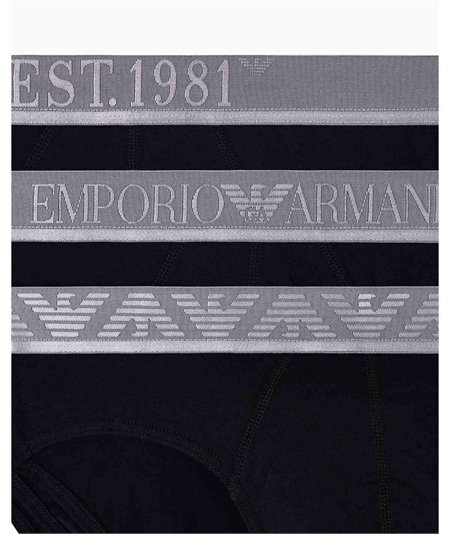 EM000258AF10780 Set di 3 di Slip Emporio Armani in cotone elasticizzato. Colore: Nero MC406