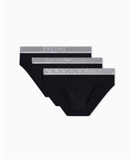 EM000258AF10780 Set di 3 di Slip Emporio Armani in cotone elasticizzato. Colore: Nero MC406