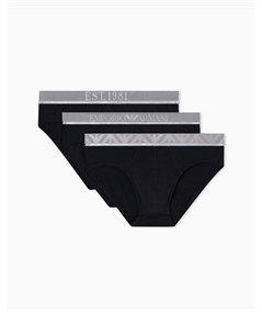 EM000258AF10780 Set di 3 di Slip Emporio Armani in cotone elasticizzato. Colore: Nero MC406