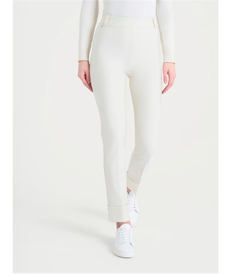 Ragno Art D091PW Pantalone straight fit in tessuto compact di Viscosa con risvolto alla caviglia. Colore: Avorio 004