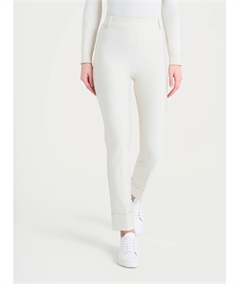 Ragno Art D091PW Pantalone straight fit in tessuto compact di Viscosa con risvolto alla caviglia. Colore: Avorio 004