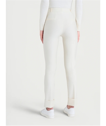 Ragno Art D091PW Pantalone straight fit in tessuto compact di Viscosa con risvolto alla caviglia. Colore: Avorio 004