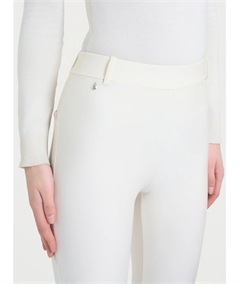 Ragno Art D091PW Pantalone straight fit in tessuto compact di Viscosa con risvolto alla caviglia. Colore: Avorio 004