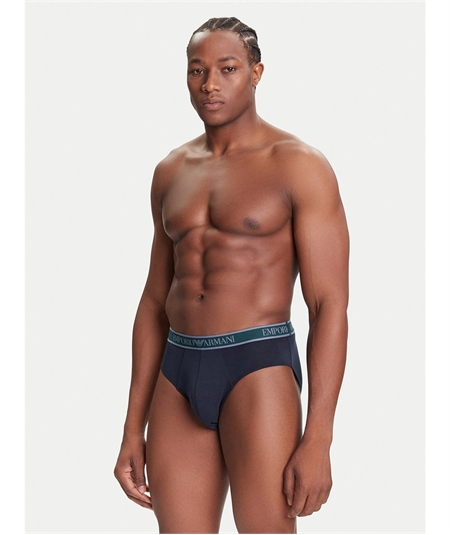 EM000258AF10779 Set di 3 di Slip Emporio Armani in cotone elasticizzato. Colore: Bleu MB254