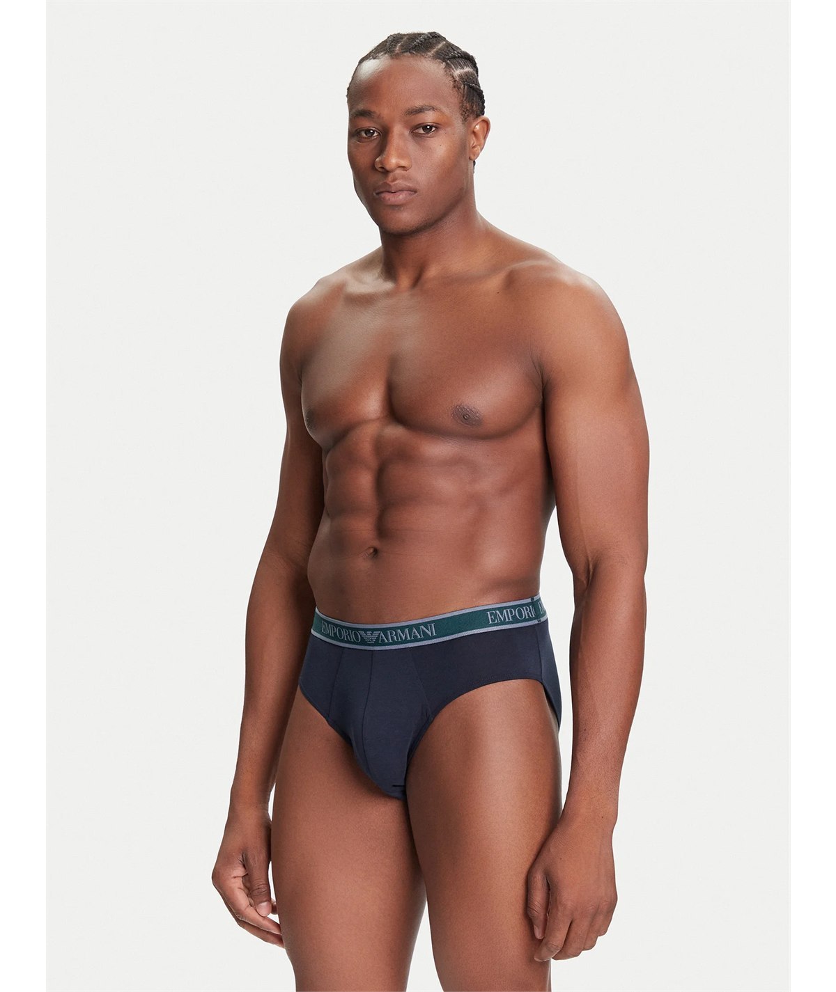 EM000258AF10779 Set di 3 di Slip Emporio Armani in cotone elasticizzato. Colore: Bleu MB254