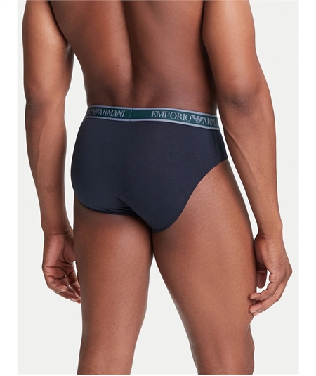EM000258AF10779 Set di 3 di Slip Emporio Armani in cotone elasticizzato. Colore: Bleu MB254
