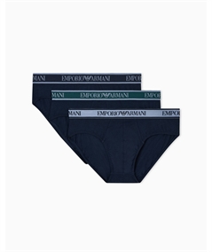EM000258AF10779 Set di 3 di Slip Emporio Armani in cotone elasticizzato. Colore: Bleu MB254