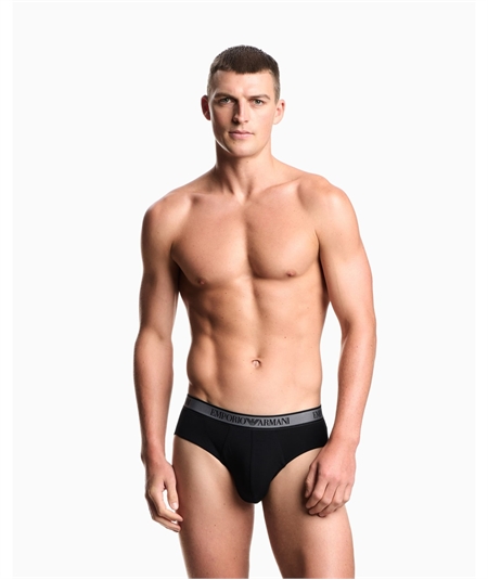 EM000258AF10779 Set di 3 di Slip Emporio Armani in cotone elasticizzato. Colore: Nero MC406