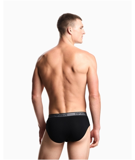 EM000258AF10779 Set di 3 di Slip Emporio Armani in cotone elasticizzato. Colore: Nero MC406