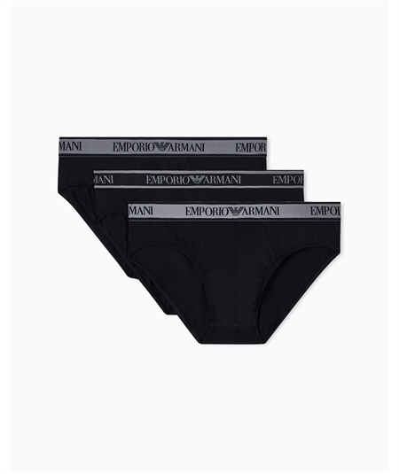 EM000258AF10779 Set di 3 di Slip Emporio Armani in cotone elasticizzato. Colore: Nero MC406