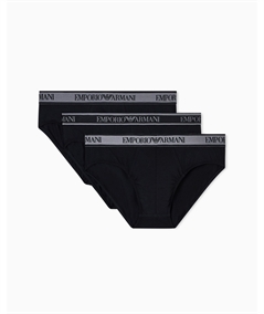 EM000258AF10779 Set di 3 di Slip Emporio Armani in cotone elasticizzato. Colore: Nero MC406