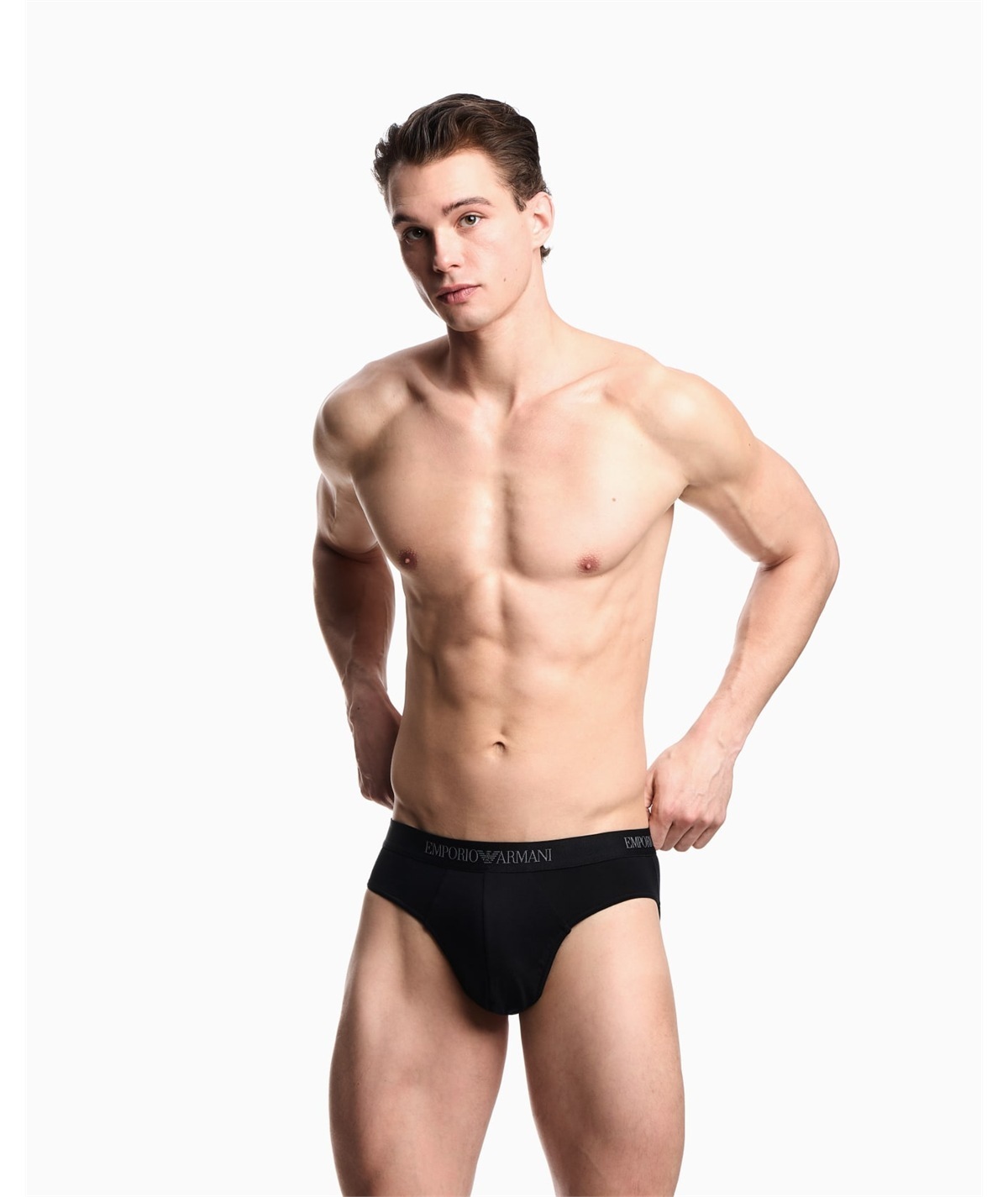 EM000258AF10800 Set di 3 di Slip Emporio Armani in cotone elasticizzato. Colore: Nero/Grigio MC 200