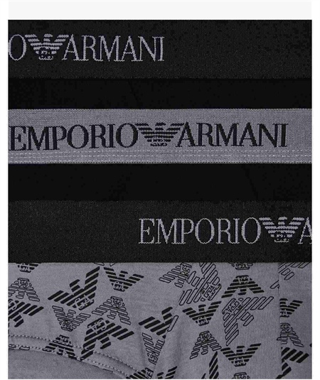EM000258AF10800 Set di 3 di Slip Emporio Armani in cotone elasticizzato. Colore: Nero/Grigio MC 200