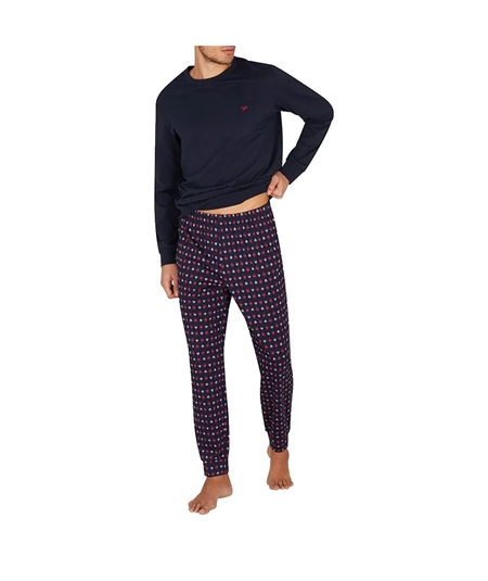 EM000617AF14994 Pigiama girocollo in cotone interlock Emporio Armani. Colore Bleu