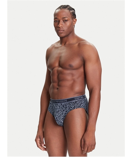 EM000369AF10779 Set di 3 Slip Emporio Armani in cotone elasticizzato. Colore: Bleu Fantasia MB089