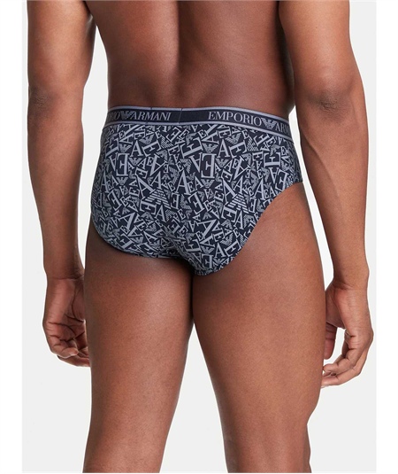 EM000369AF10779 Set di 3 Slip Emporio Armani in cotone elasticizzato. Colore: Bleu Fantasia MB089