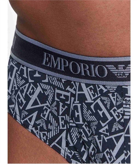 EM000369AF10779 Set di 3 Slip Emporio Armani in cotone elasticizzato. Colore: Bleu Fantasia MB089