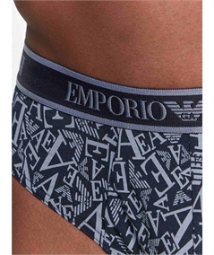EM000369AF10779 Set di 3 Slip Emporio Armani in cotone elasticizzato. Colore: Bleu Fantasia MB089