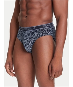 EM000369AF10779 Set di 3 Slip Emporio Armani in cotone elasticizzato. Colore: Bleu Fantasia MB089