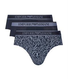 EM000369AF10779 Set di 3 Slip Emporio Armani in cotone elasticizzato. Colore: Bleu Fantasia MB089