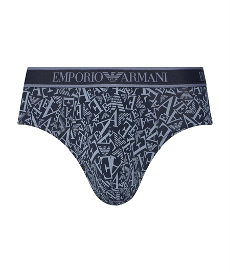 EM000369AF10779 Set di 3 Slip Emporio Armani in cotone elasticizzato. Colore: Bleu Fantasia MB089
