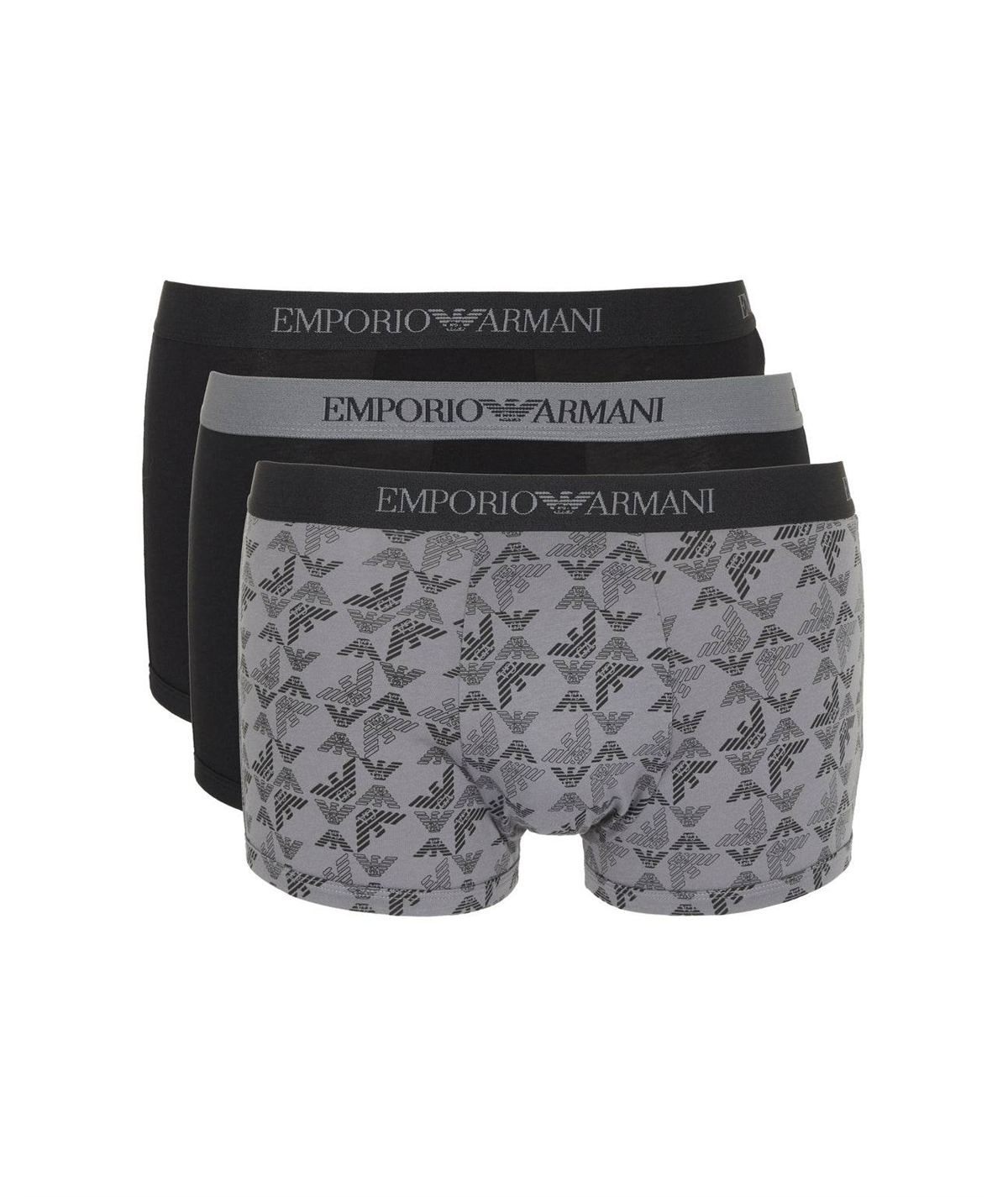 EM000260AF10800 Set di 3 Boxer Emporio Armani in cotone elasticizzato. Colore: Nero- Fantasia Grigio MC200 