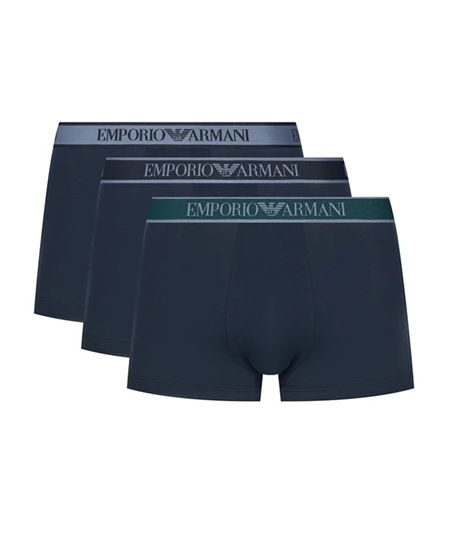 EM000259AF10779 Set di 3 Boxer Emporio Armani in cotone elasticizzato. Colore: Bleu MB25
