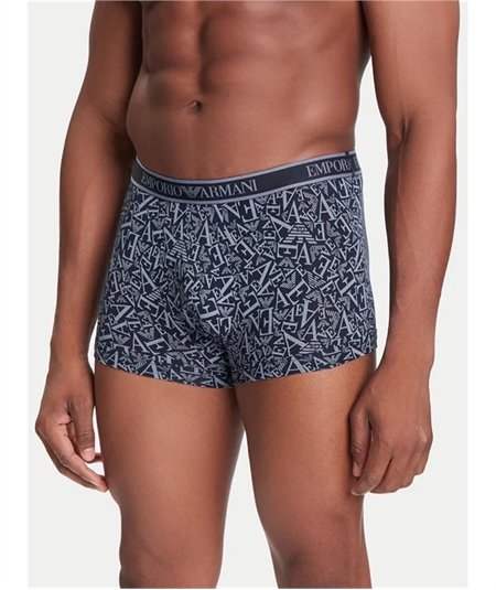 EM000370AF10779 Set di 3 Boxer Emporio Armani in cotone elasticizzato. Colore: Fantasia Bleu MB089