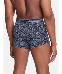 EM000370AF10779 Set di 3 Boxer Emporio Armani in cotone elasticizzato. Colore: Fantasia Bleu MB089