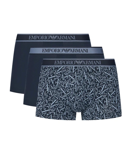 EM000370AF10779 Set di 3 Boxer Emporio Armani in cotone elasticizzato. Colore: Fantasia Bleu MB089