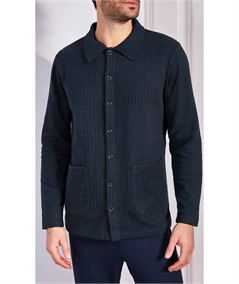 QPA023-BL Q.bò - Pigiama giacca aperta con collo e bottoni in Tessuto Punto Milano. Colore: Fantasia Bleu