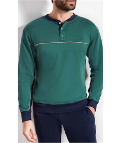 Q.bò QPA131-VE - Pigiama girocollo serafino in caldo cotone interlock. Colore: Verde